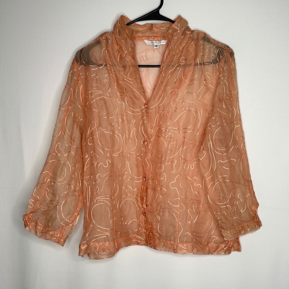 Vintage Y2K Connie Roberson 100% Silk Sheer Fairycore Embroidered Topper size S